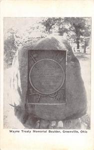 D27/ Greenville Ohio Postcard c1920 Wayne Treaty Memorial Boulder