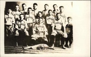 Baseball Team JUNIOR on Jerseys Dwarf or Midget Manager Real Photo Postcard