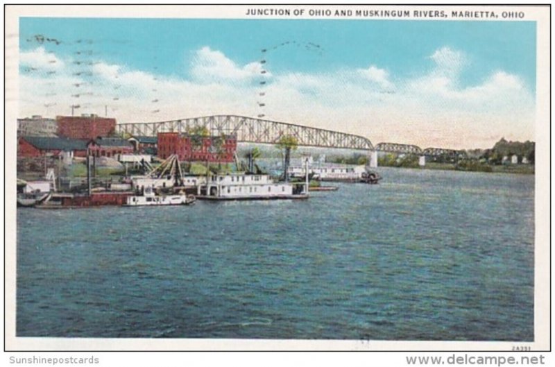 Ohio Marietta Junction Of Ohio and Muskingum Rivers 1935