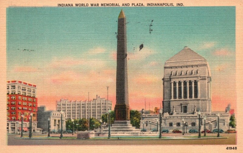 Vintage Postcard 1947 World War Memorial and Plaza Indianapolis Indiana Dewolf 