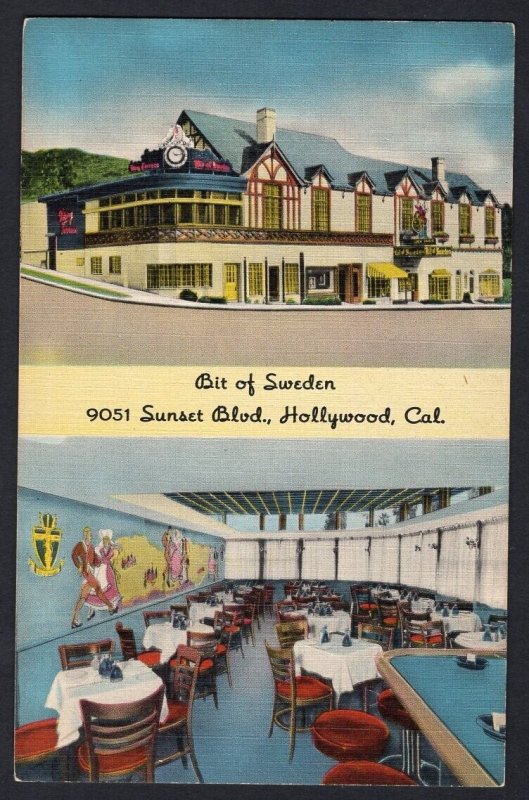 h827 - USA. HOLLYWOOD California 1940s Bit of Sweden Restaurant Postcard