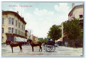 c1910 Two Horses Carriage, Main Street, Oconomowoc Wisconsin WI Postcard