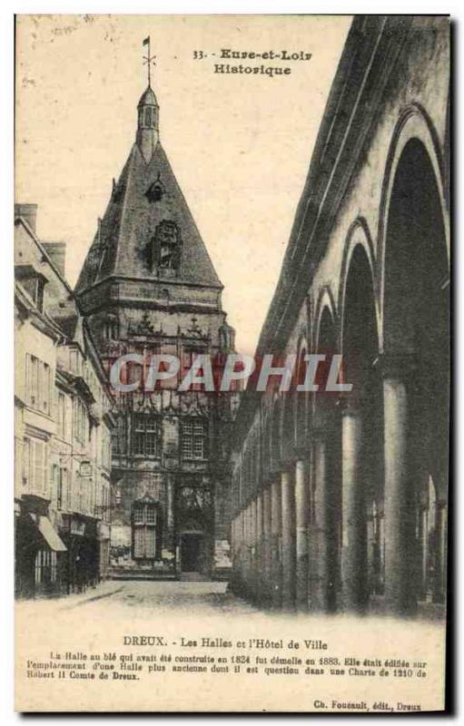 Old Postcard Dreux Les Halles And & # 39Hotel Town
