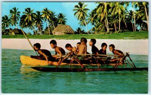 FIJI, MELANESIA  South Pacific ~  Boys CANOEING in Blue Lagoon c1960s Postcard