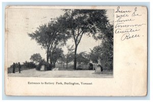 1906 Entrance to Battery Park Burlington Vermont VT PMC Antique Postcard