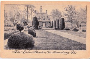 VINTAGE POSTCARD THE PALACE GARDEN AT WILLIAMSBURG VA SOLD BY THE OLDEST STORE