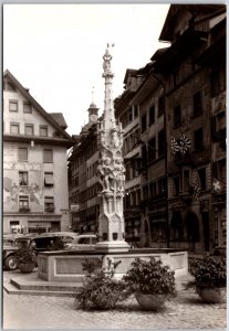 Weinmarkt Brunnen Lucerne Switzerland Monument Real Photo RPPC Postcard