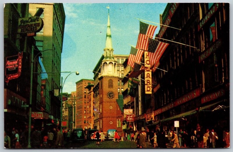 Vtg Boston Massachusetts MA Old South Church Street View 1950s Chrome Postcard