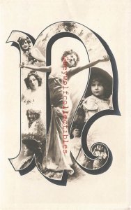 Alphabet, Letter N, Pretty Women, RPPC