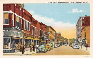 J33/ Point Pleasant West Virginia Postcard c1940s Main Street Stores Autos 246