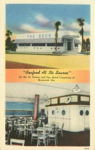 Brunswick Georgia 1940s The Deck Roadside Restaurant Tichnor Postcard 21-3155