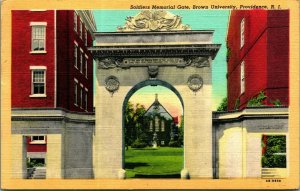 Soldier Memorial Gate Brown University Providence RI Linen Postcard A4