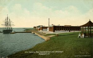 RI - Newport. U.S. Training Ship Constellation and Buildings