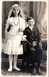 RPPC Beautiful Children Holy Communion Well Dressed Real Photo Postcard W16