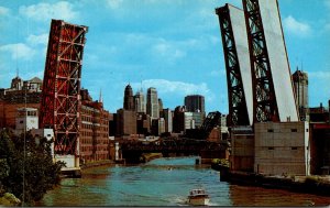 Illinois Chicago Looking Southwest Down Chicago River From West Erie Street B...