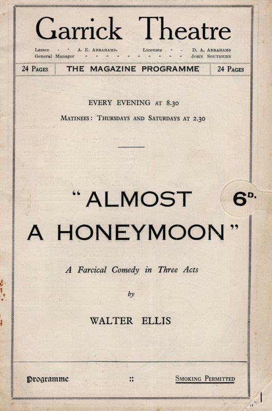 Almost A Honeymoon Walter Ellis Garrick Comedy Theatre Programme