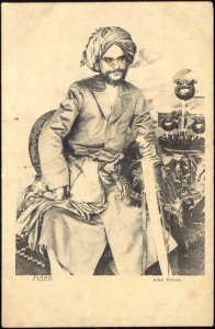 yemen, ADEN, Arab Prince with Sword (ca. 1899)