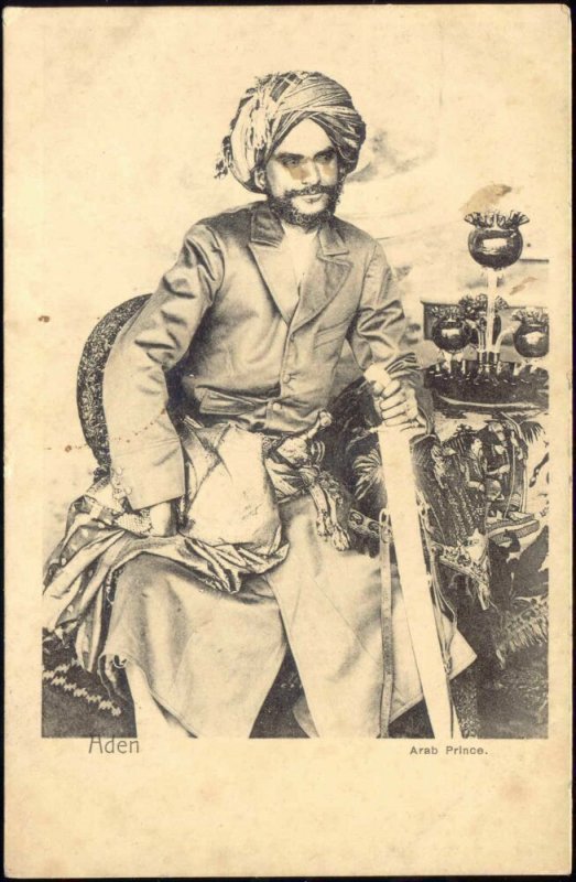 yemen, ADEN, Arab Prince with Sword (ca. 1899)