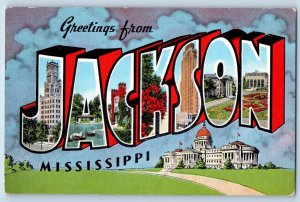 c1940's Greetings From Jackson Large Letter Mississippi Correspondence Postcard