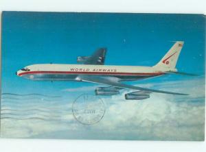 Pre-1980 Postcard Ad WORLD AIRWAYS BOEING 707 AIRPLANE AC6273