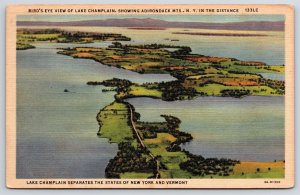 Lake Champlain Bird's Eye View Showing Adirondacks Mountains New York Postcard