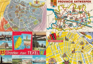 Texel Amsterdam Antwerpen 4x Dutch Map Postcard s