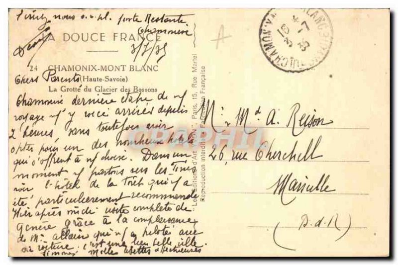 Old Postcard Chamonix Haute Savoie Cave Glacier des Bossons