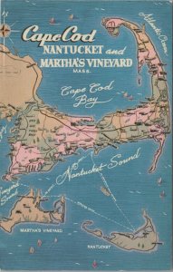 Birds eye view map of Cape Cod Nantucket Martha's Vineyard Massachusetts D286 