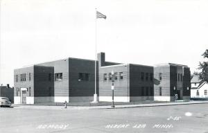 Albert Lea Minnesota~National Guard Armory~48-Star Flag Flies High~RPPC c1950