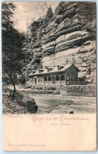 GRUSS aus der EDMUNDSKLAMM Bohm Schweiz Switzerland RESTAURATION c1900s Postcard