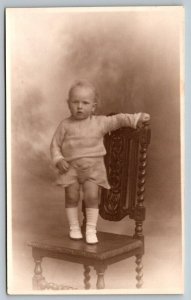 RPPC  Young Child on Chair  Real Photo  Postcard  c1920
