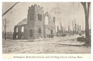 Bellingham Methodist Church, High School After Fire Chelsea MA 1908 Postcard S10