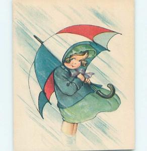 Damaged Trimmed c1910 patriotic GIRL UNDER USA FLAG COLOR UMBRELLA HL2675