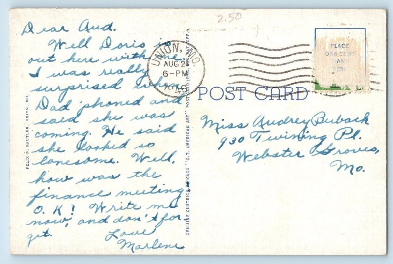 Union Missouri Postcard United States Post Office Exterior Building 1946 Vintage