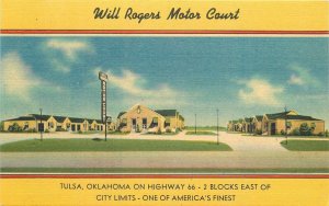 Postcard Oklahoma Tulsa Rogers Motor Court MWM Linen roadside route 66  22-12981