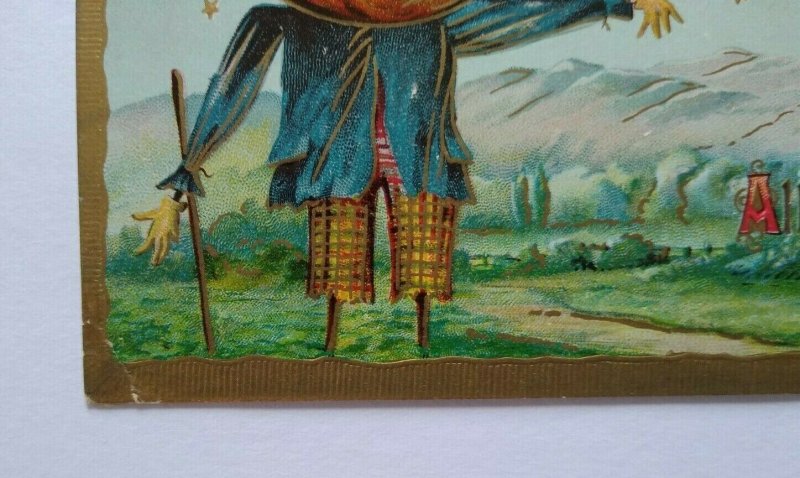 Vintage Halloween Postcard Gottschalk Big Head Human Face Scarecrow Witch 2040