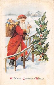 J71/ Santa Claus Christmas Postcard c1910 Jester Holly Snow 347