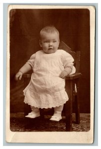 Vintage 1910's RPPC Postcard - Portrait Cute Baby in High Chair Name on Back