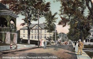 Postcard Townsend Ave and K of P Hall Boothbay Harbor ME