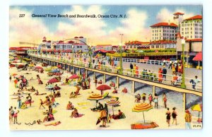 General View Beach Boardwalk Ocean City NJ New Jersey Postcard (FE11)