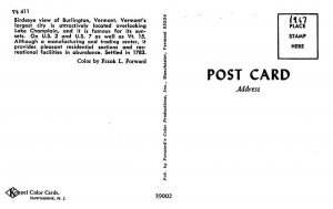 BURLINGTON, Vermont VT   CITY & WATERFRONT~Ferry Boat  Bird's Eye View Postcard