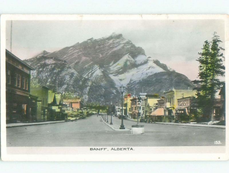 old rppc SHOPS ALONG STREET Banff Alberta AB W0836