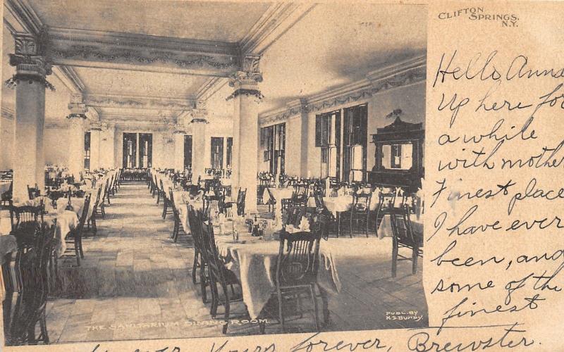 Clifton Springs New York~Sanitarium Dining Room~Tall Columns~Piano? w Mirror~'07