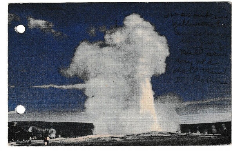 Old Faithful Geyser, Yellowstone National Park, 1947 Union Pacific Postcard