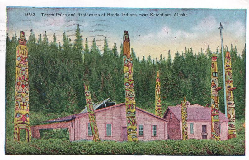 US    PC1309  TOTEM POLES AND RESIDENCES OF HAIDA INDIANS, KETCHIKAN, ALASKA