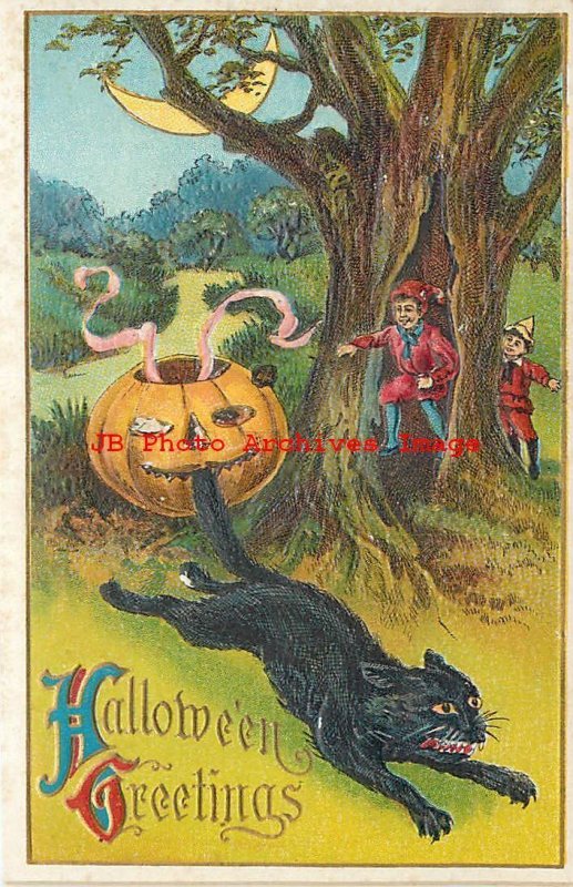Halloween, Lion's Head No 116-4, JOL Biting a Black Cat's Tail, Children Playing