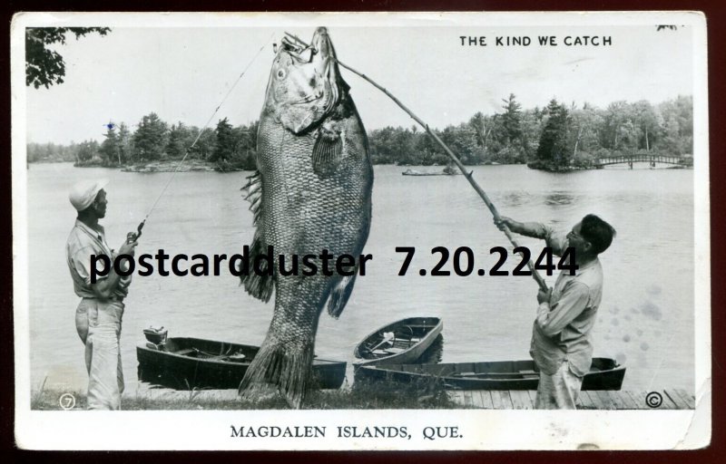 h3644 -MAGDALEN ISLANDS Quebec 1940s Exaggeration Fishing. Real