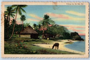 Fiji Postcard Village by the Sea and Beach View 1949 Vintage Unposted