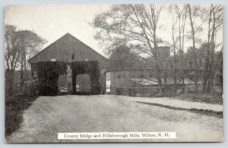 Wilton New Hampshire~Double-Wide Covered Bridge~Hillsborough Mills~B&W c1910