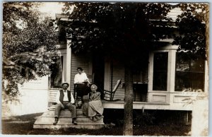 c1910s Nice Family Porch Sharp RPPC House Dog Full Bleed Real Photo Bangor A260